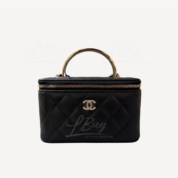 Chanel-Chanel 粒紋小牛皮CC Logo金屬手柄黑色手袋AP4426