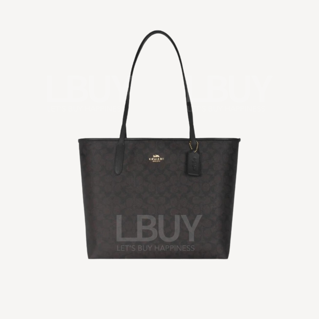 Coach City Tote Bag In Signature Canvas 大号手挽袋 棕黑色 CV976IMXAQ