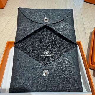 Hermes Calvi Card Holder 山羊皮 石板灰内拼黑色