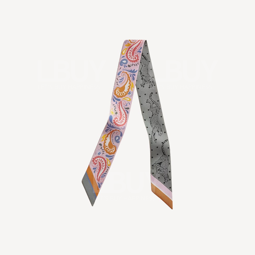 Hermes Guepards Bandana Twilly Rose / Gris / Bleu
