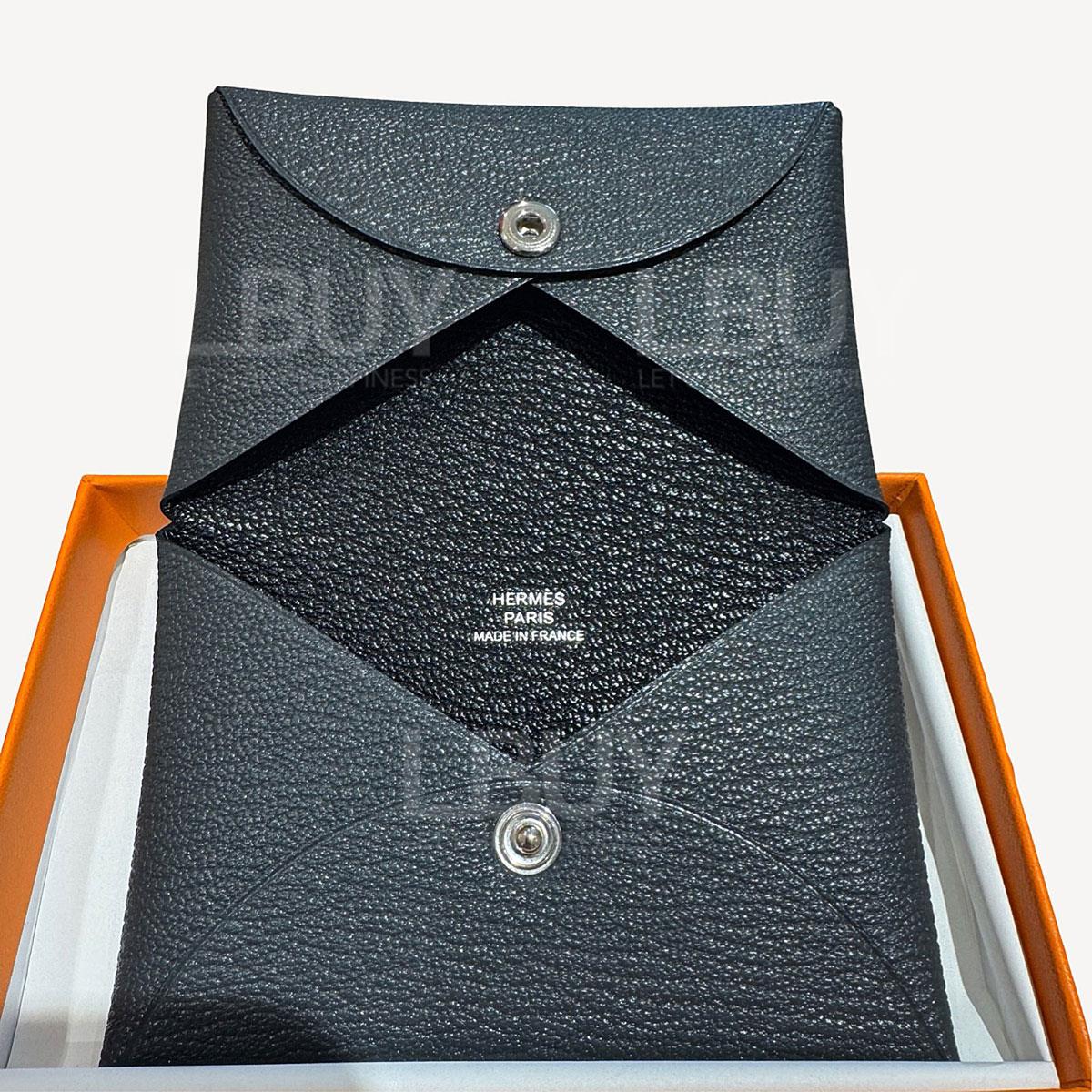 Hermes Calvi Card Holder 山羊皮 石板灰内拼黑色