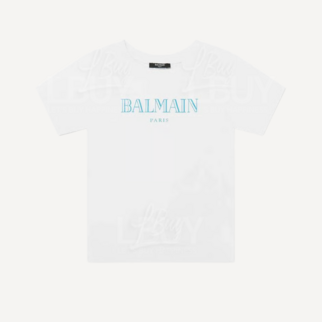 Balmain 粉藍Logo 白色 T-shirt