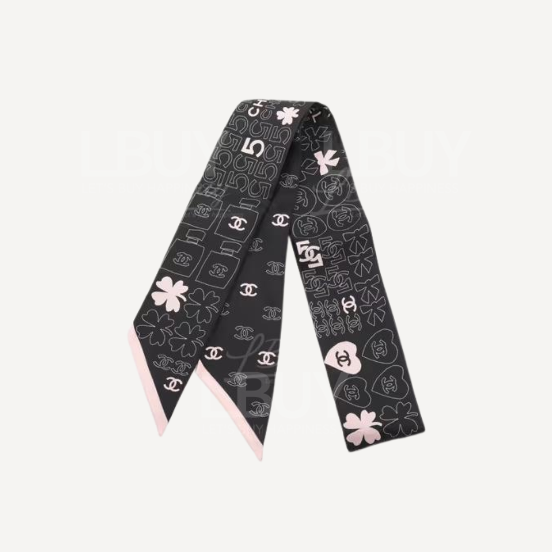 Chanel Golden Pink Tetanus Perfume Bottle Black Bottom Twilly AAA995