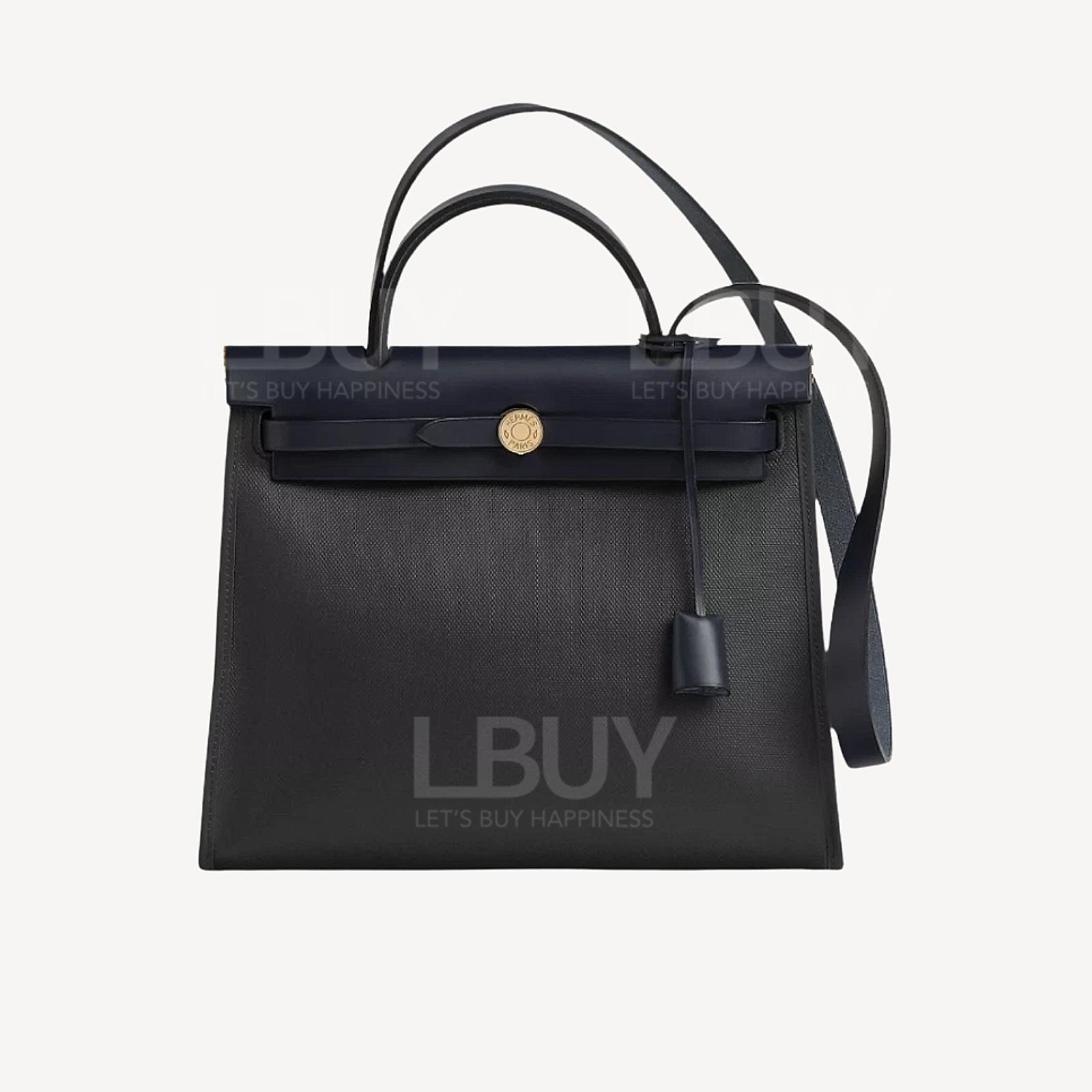 Hermes Herbag Zip 31 Bag 防水布料 外缝 黑色 黑蓝色 金扣