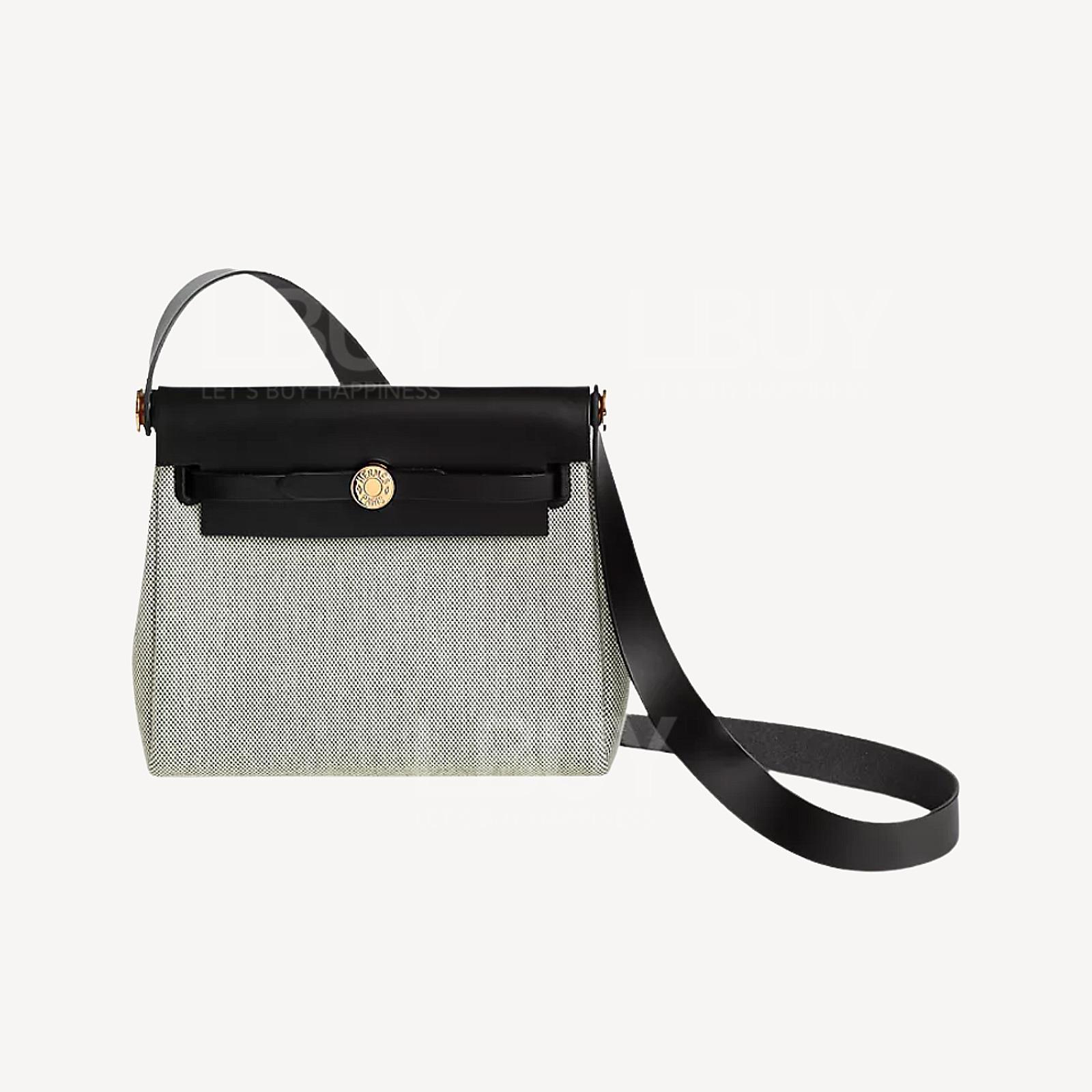 Hermes Herbag Zip 20 Bag Black Beige White Gold Buckle