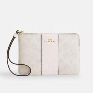 Coach Corner Zip Wristlet In Signature Canvas With Stripe