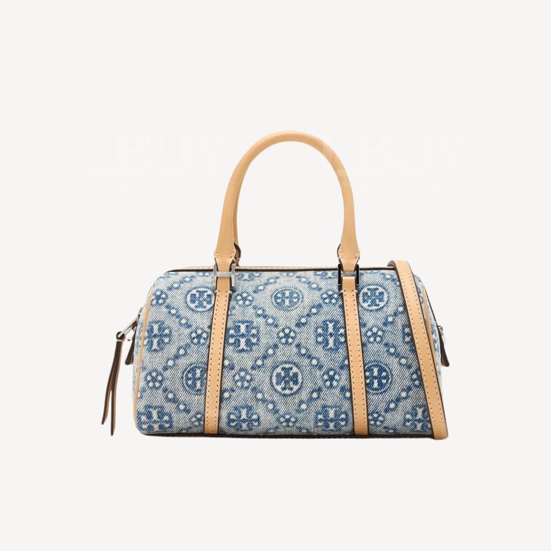 Tory Burch T Monogram Denim Wash Patchwork Boston Bucket Bag 167760