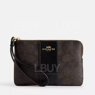 Coach Corner Zip Wristlet In Signature Canvas With Stripe