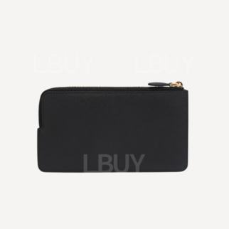 Prada Saffiano Leather Gold Triangle Logo Zipper Card Bag 1MB048