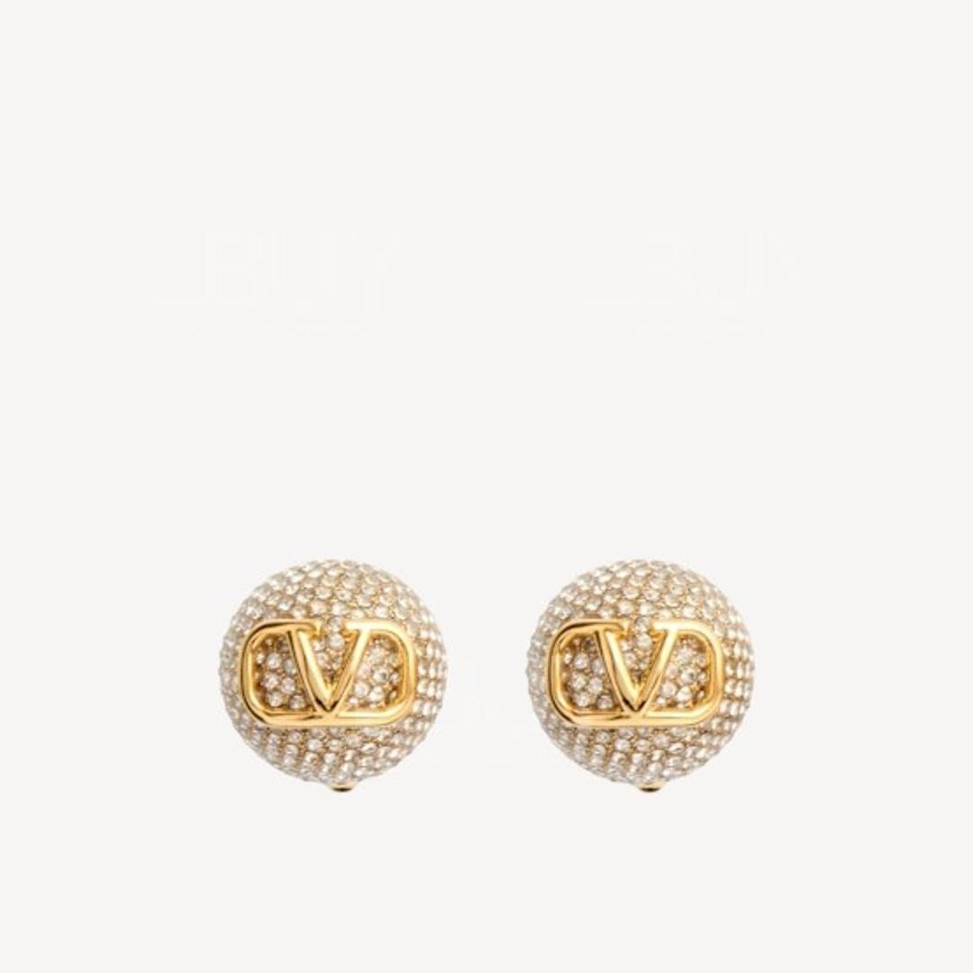 Valentino V Logo 施華洛世奇水晶金色耳環