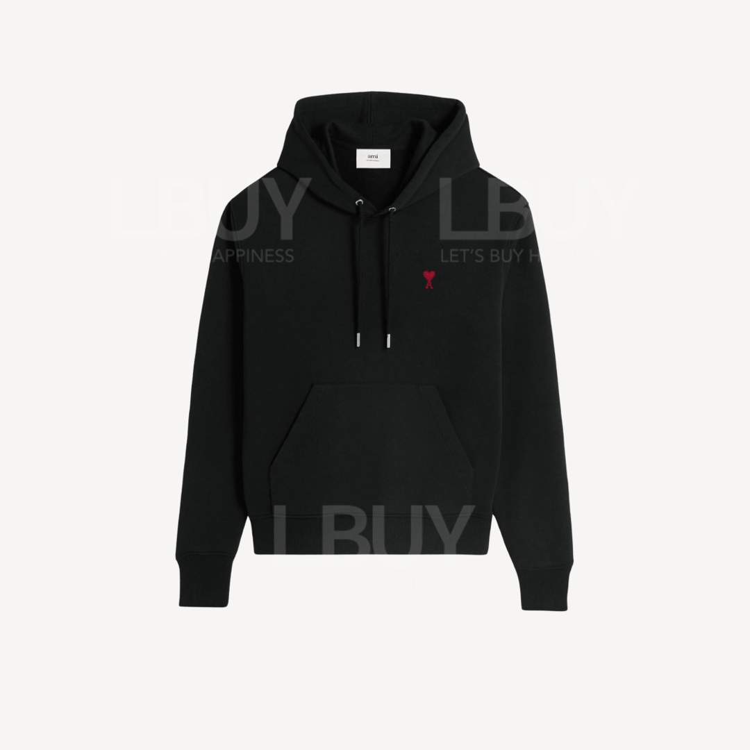 Ami Paris Black Cotton Red Ami De Coeur Hoodie USW235