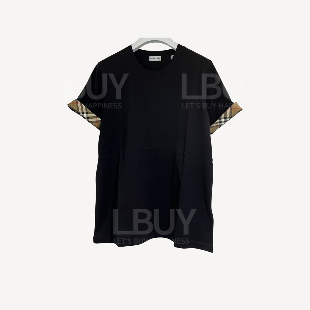 Burberry 格子袖邊短袖T恤 黑色 8104291