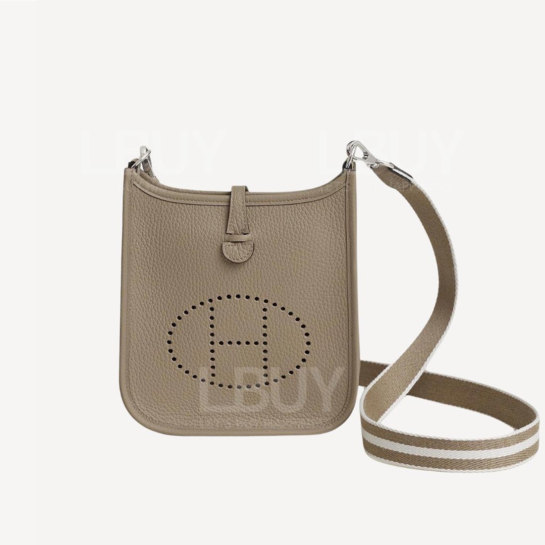 Hermes Mini Evelyne 16 Amazone Bag 馬爾法米色 銀扣 拼白啡編織帶