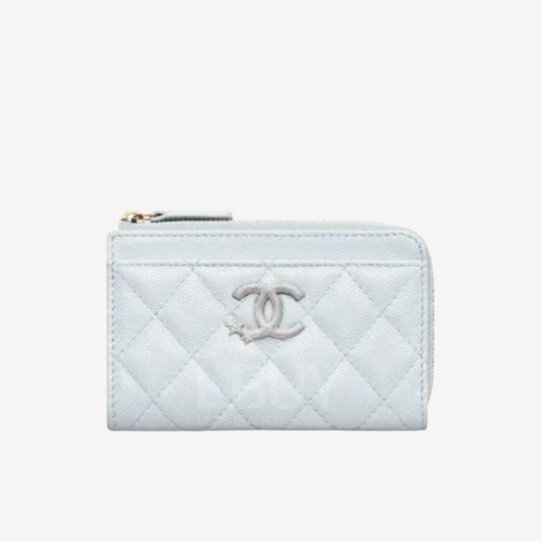 Chanel-Chanel Silver Rhinestone Star CC Logo Light Blue Card