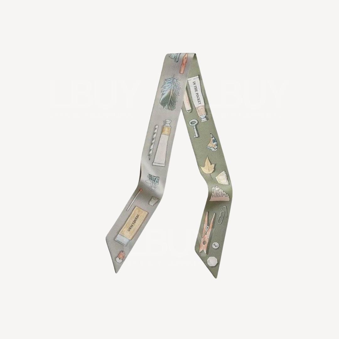 Hermes In the pocket Twilly Grey Silver Green Bottom