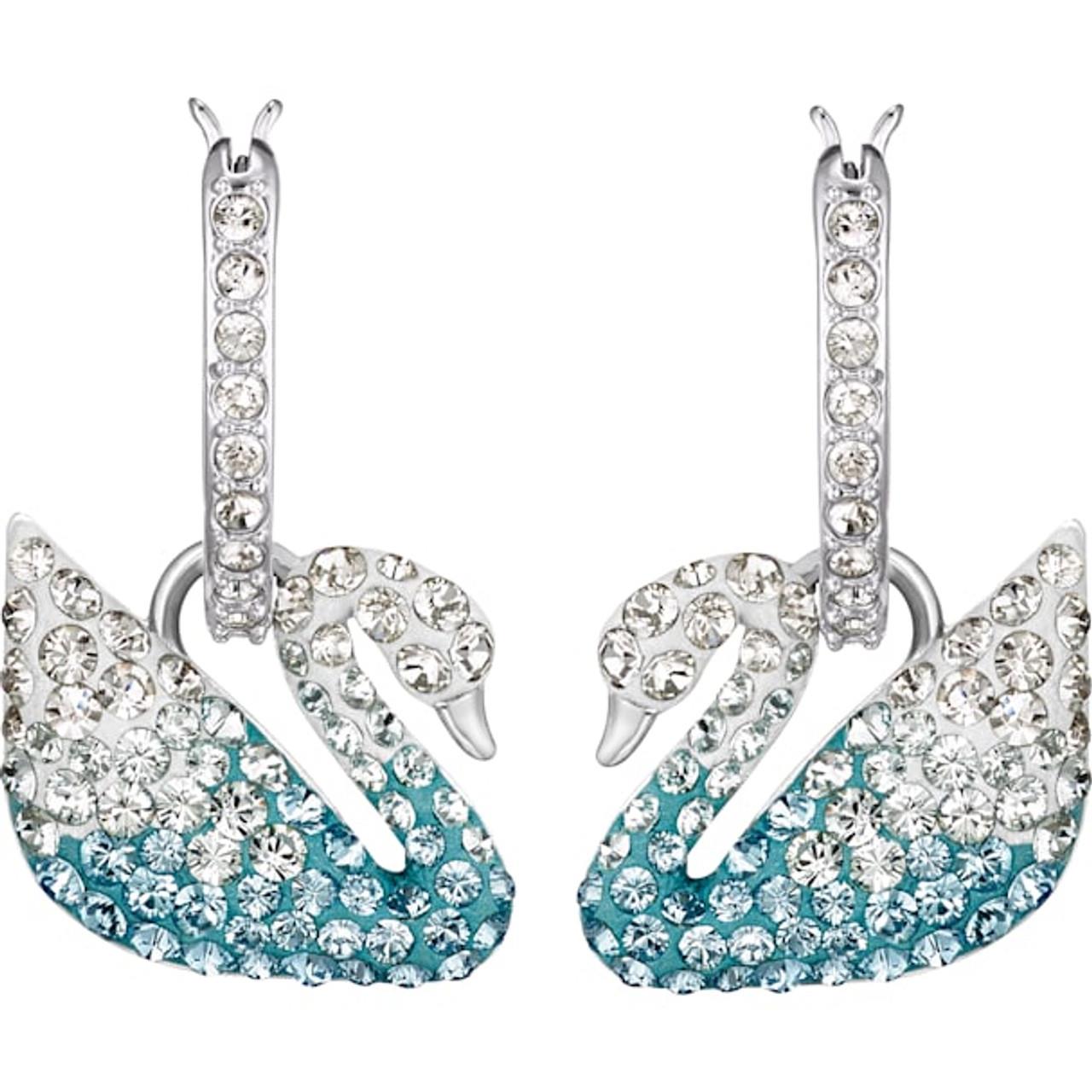 SWAROVSKI Iconic Swan 水滴形耳環 藍色天鵝 (鍍白金色)