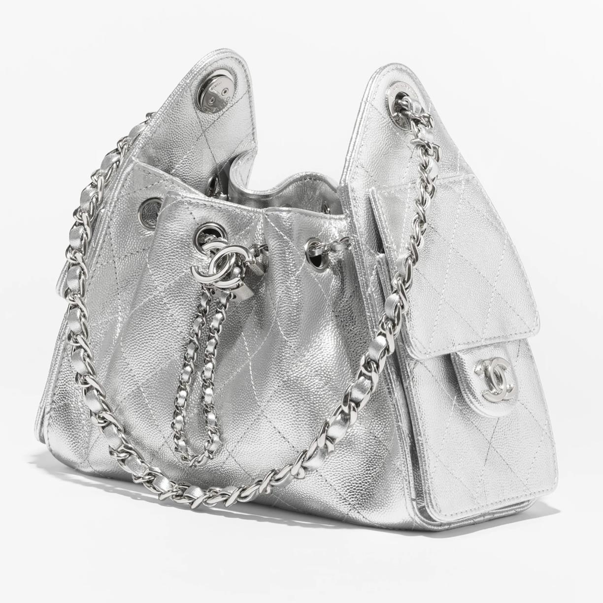 Chanel 25 迷你包 银扣单肩包 银色 AS5631