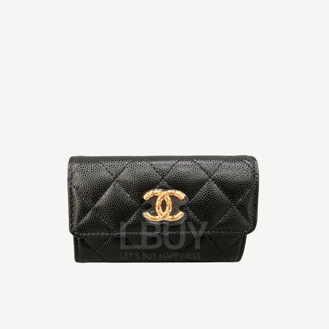 Chanel gold CC logo flap wallet Black AP5010