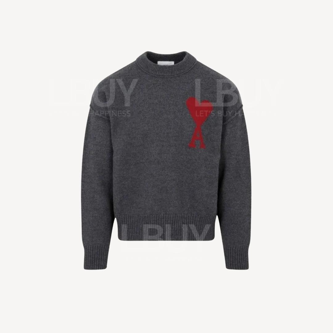 Ami Paris 紅心羊毛套頭毛衣 灰色 UKS006