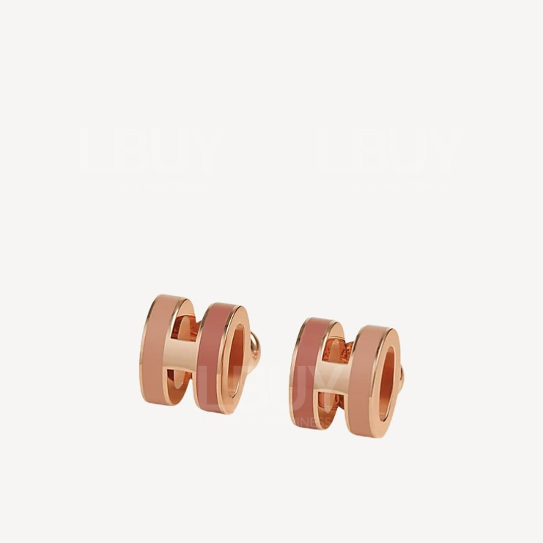 Hermes Mini Pop H Rocabar Earrings Light Pink with Dark Pink Rose Gold Tone