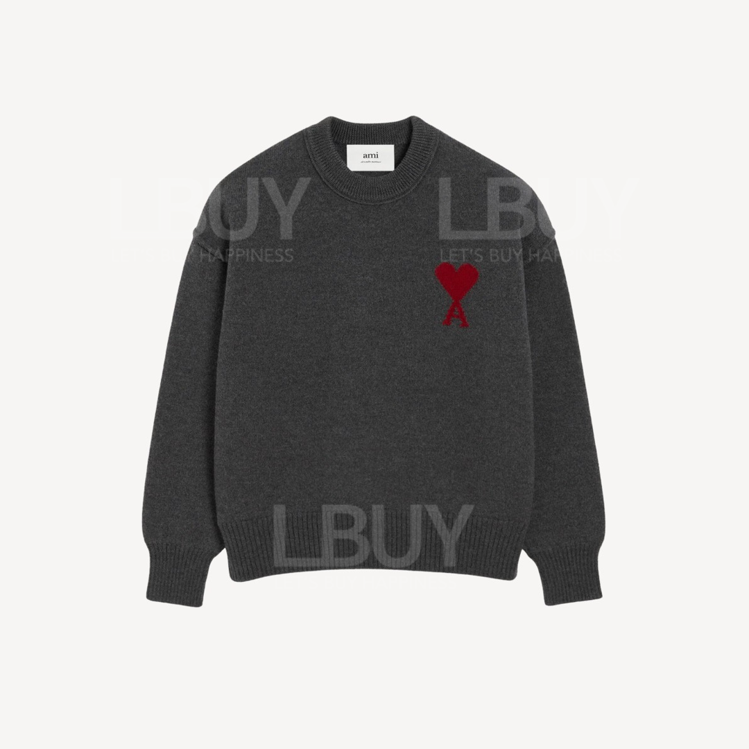 Ami Paris 紅色心心全羊毛套頭毛衣 灰色 UKS838