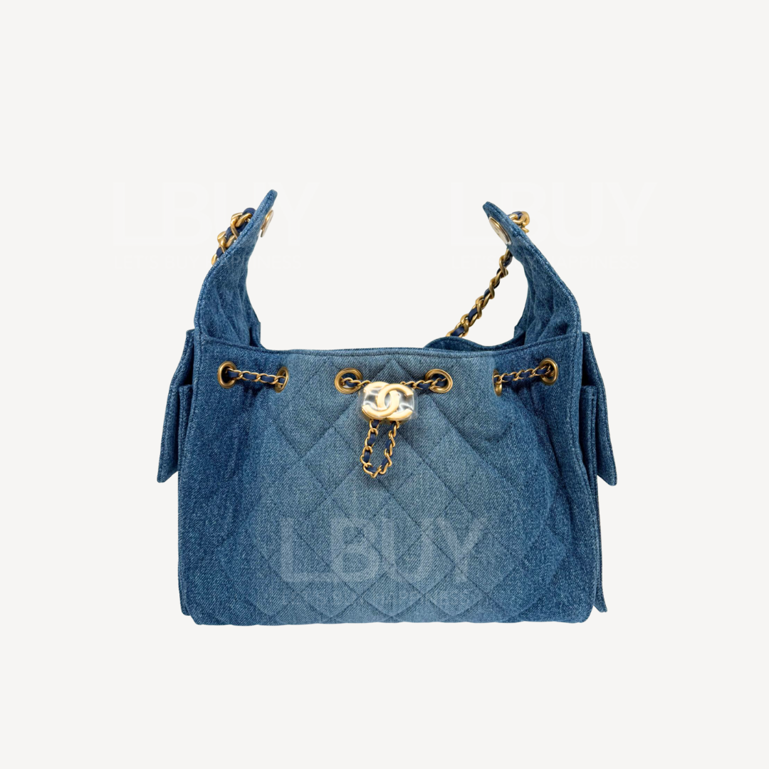 Chanel 25小型包 金扣单肩袋 牛仔蓝色 AS5293