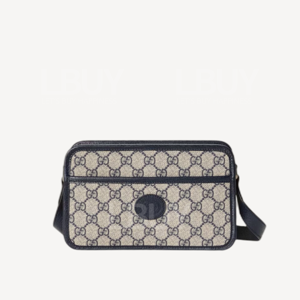 Gucci Interlocking G Logo GG Supreme 帆布皮革 長方形斜揹袋 深藍色 658572