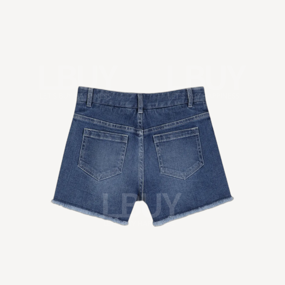 Chloe Logo 吊饰蓝色牛仔毛边短裤