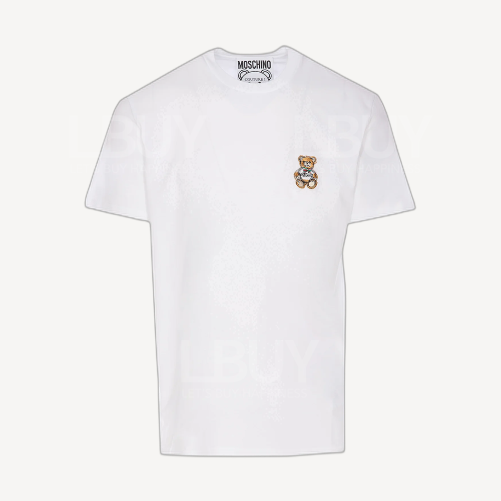 Moschino 刺繡意大利領帶泰迪小熊Logo短袖T恤 白色