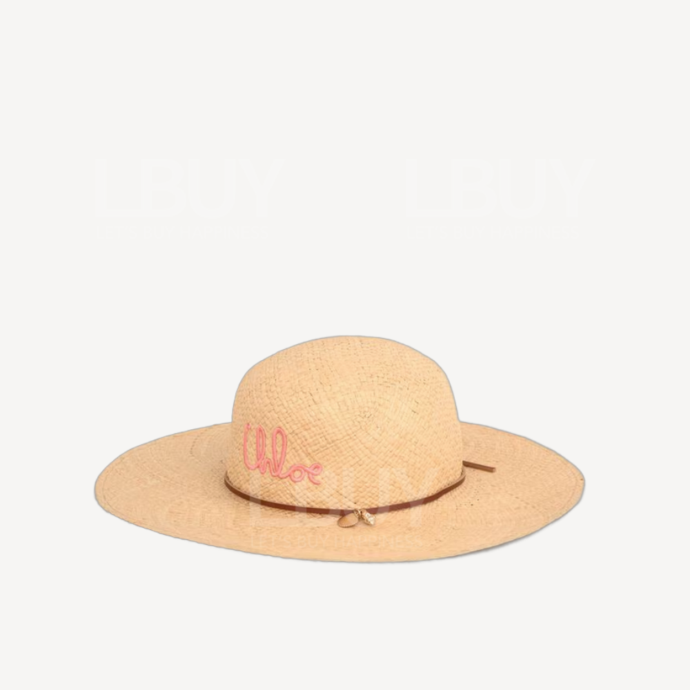 Chloe Pink Embroidered Logo Tassel Sun Hat 