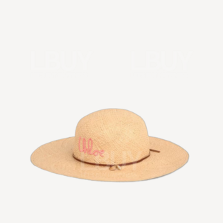 Chloe 粉红色刺绣logo草编太阳帽 