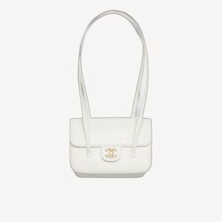 Chanel Preppy Coco 亮面粒紋小牛皮背帶包 白色 AP5068