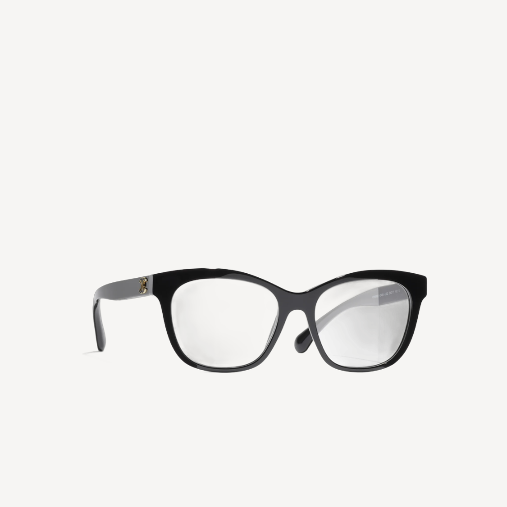 Chanel 黑色金色CC Logo 平光眼鏡 CH3483
