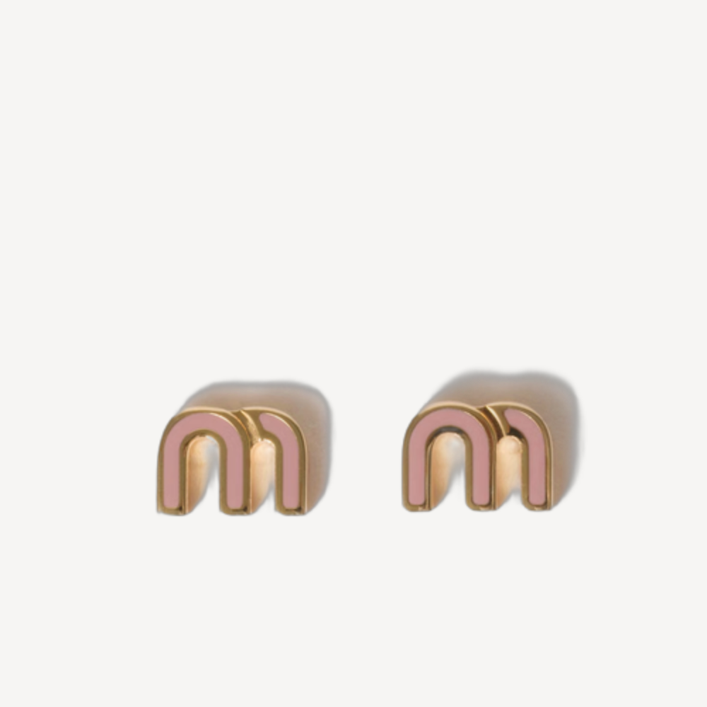 Miu Miu 搪瓷粉红色金色 耳钉耳环