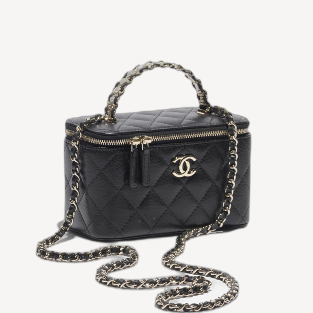 Chanel 珍珠手挽長型化妝鏈帶盒子 黑色 AP4940