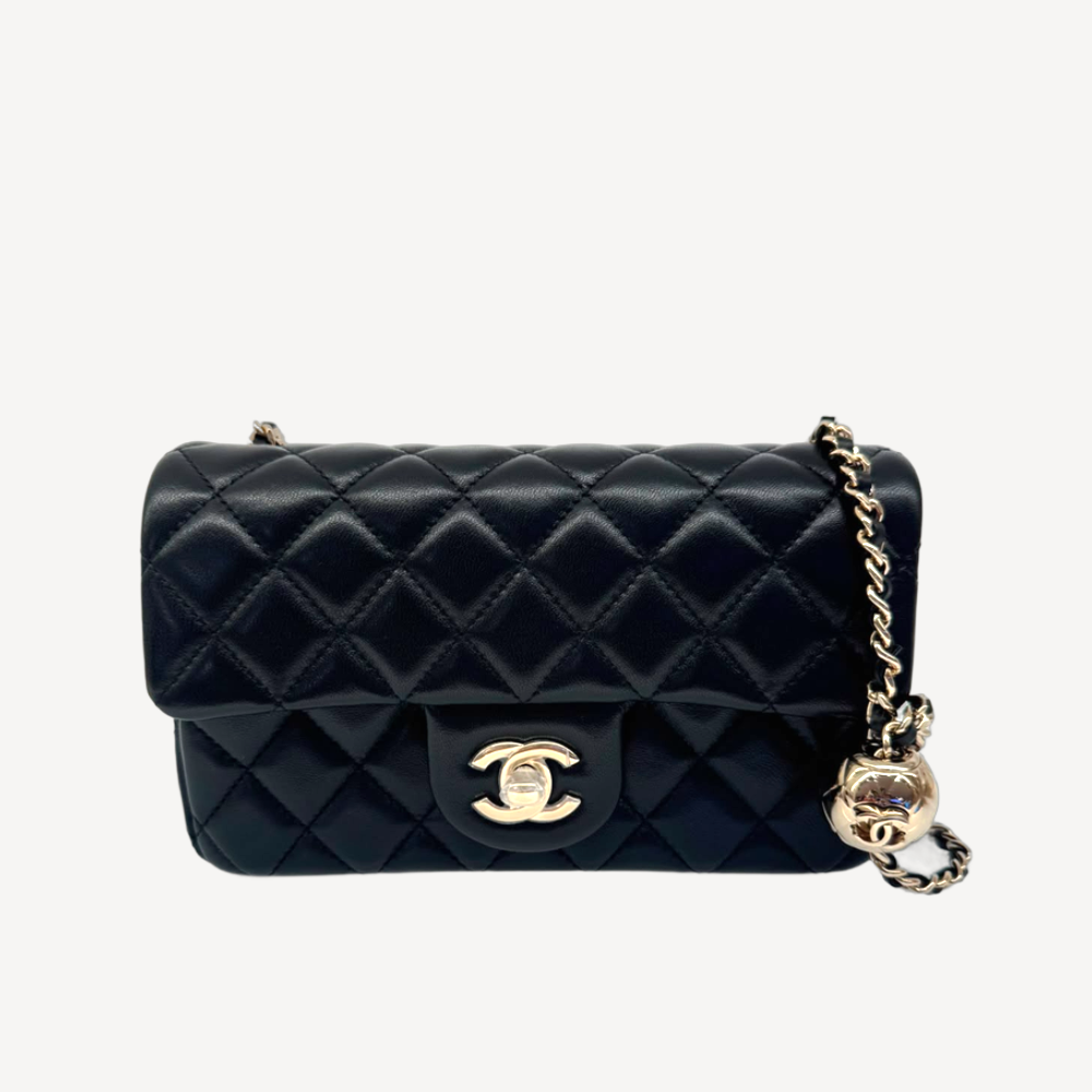 Chanel 閃亮小金球20cm黑色垂蓋手袋 AS1787