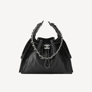 Chanel 25 小型包 銀灰色扣单肩袋 黑色 AS5293