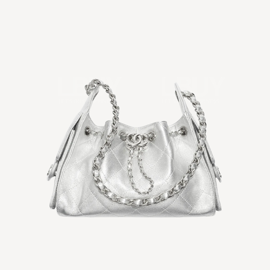 Chanel 25 小型包 銀扣單肩袋 銀色 AS5293