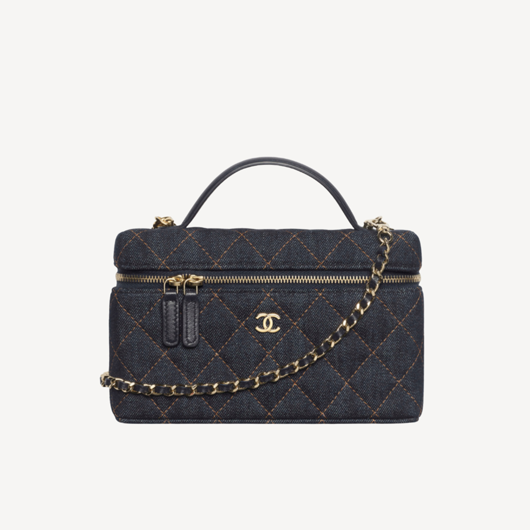 Chanel Vanity Case 深蓝色牛仔布手挽化妆盒子 AP4385