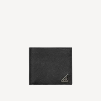 Prada Saffiano 皮革三角形標誌黑色8卡銀包 2MO513