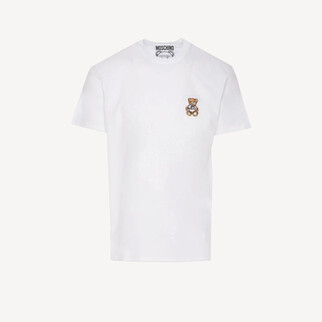 Moschino 刺繡意大利領帶泰迪小熊Logo短袖T恤 白色