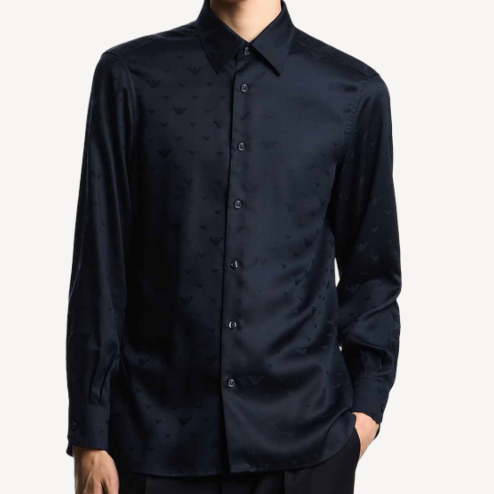 Emporio Armani Regular Fit 常規版暗花標誌恤衫 深藍色