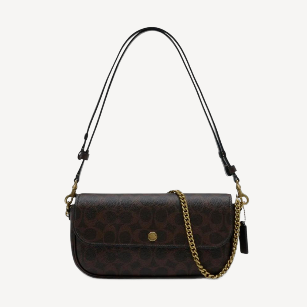 Coach Brook 經典 Signature 帆布翻蓋鏈帶包 楓樹棕色 CAN91B4MPL