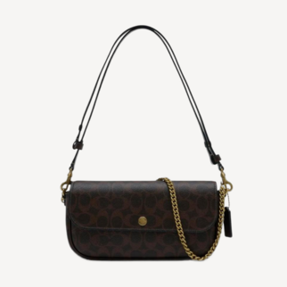 Coach Brook 經典 Signature 帆布翻蓋鏈帶包 楓樹棕色 CAN91B4MPL
