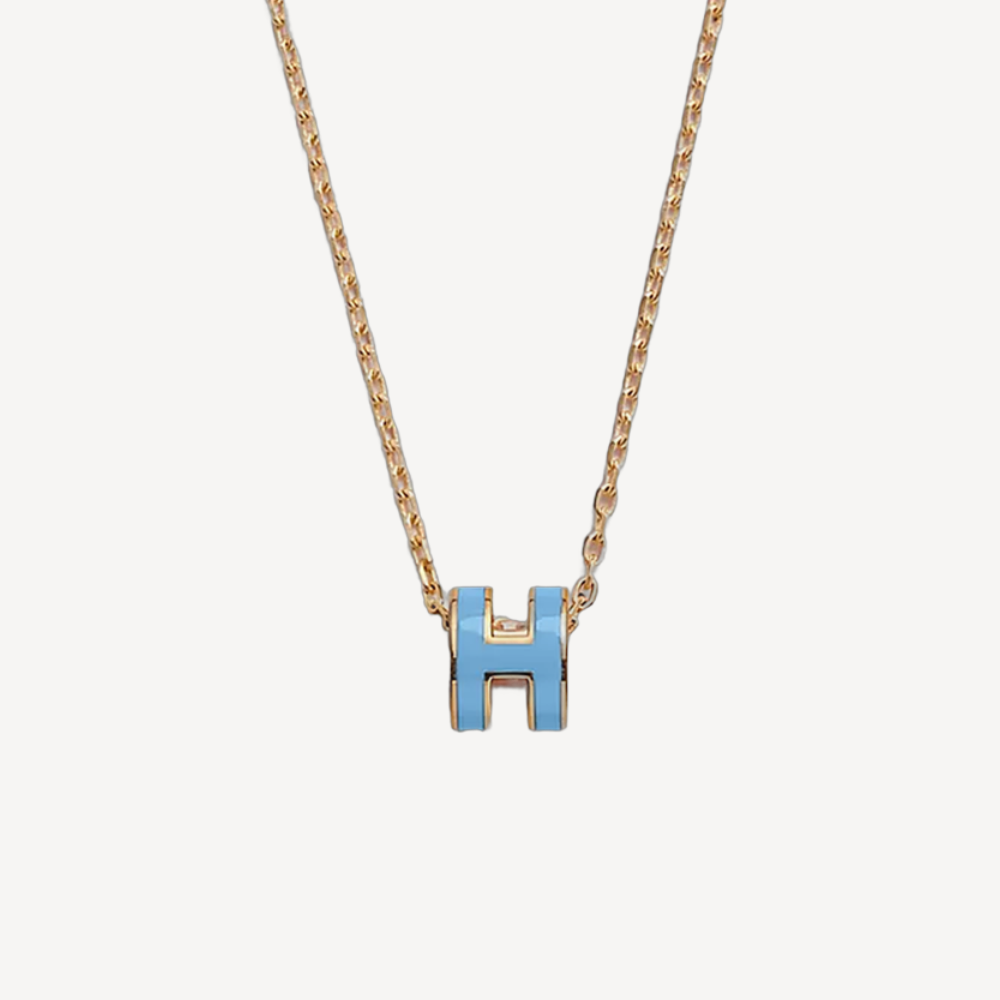 Hermes Mini Pop H Necklace Bleu Orage