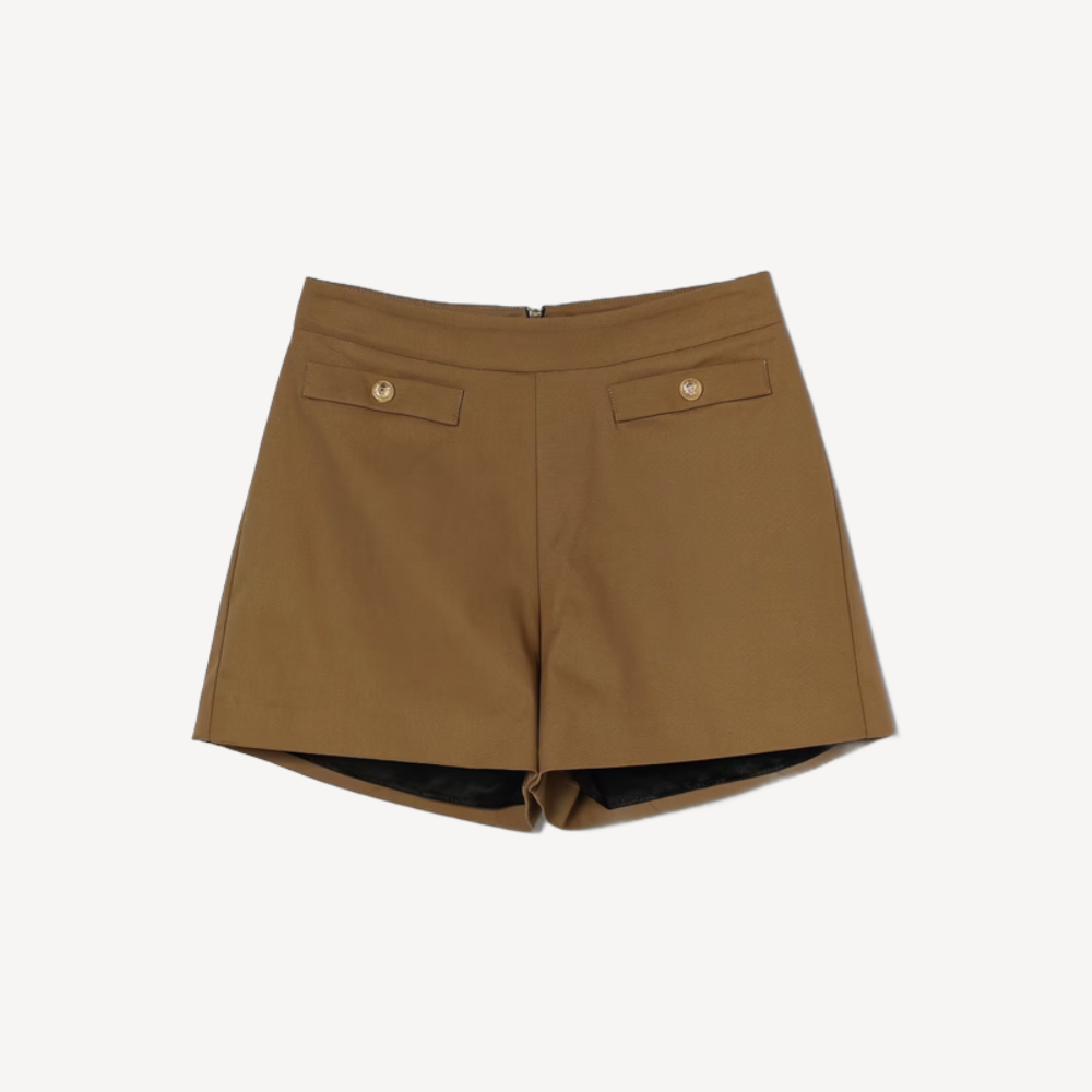 Balmain Gold Button Shorts Brown